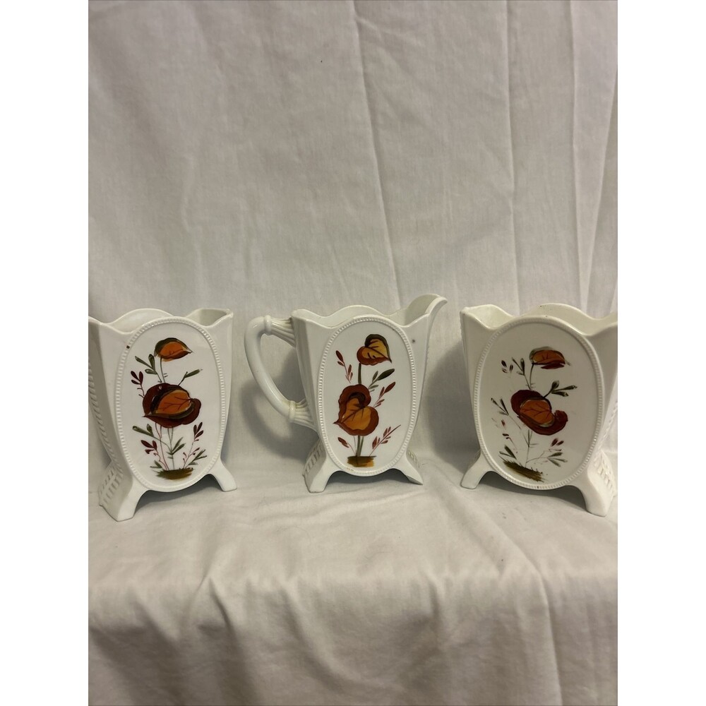 Antique Challinor Taylor & CO Milk Glass  Set Of 3 Pieces